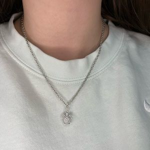 16in dainty silver sea turtle necklace